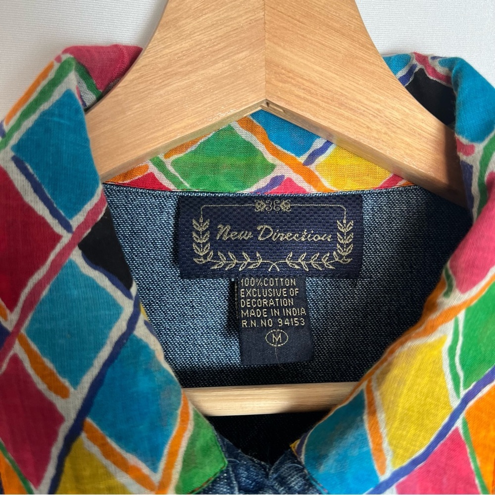 New Directions Vintage 90s Y2K Denim Jacket Multicolor Print Flower Button Up M - Picture 5 of 6